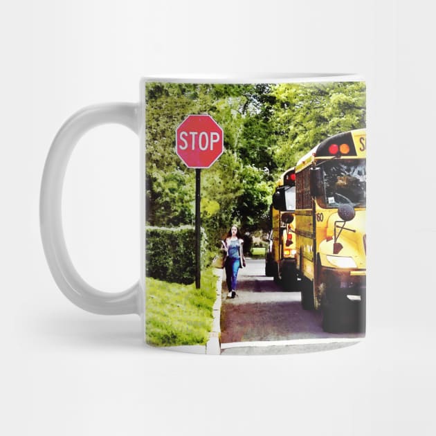 Teachers - School Buses at Stop Sign in Spring by SusanSavad